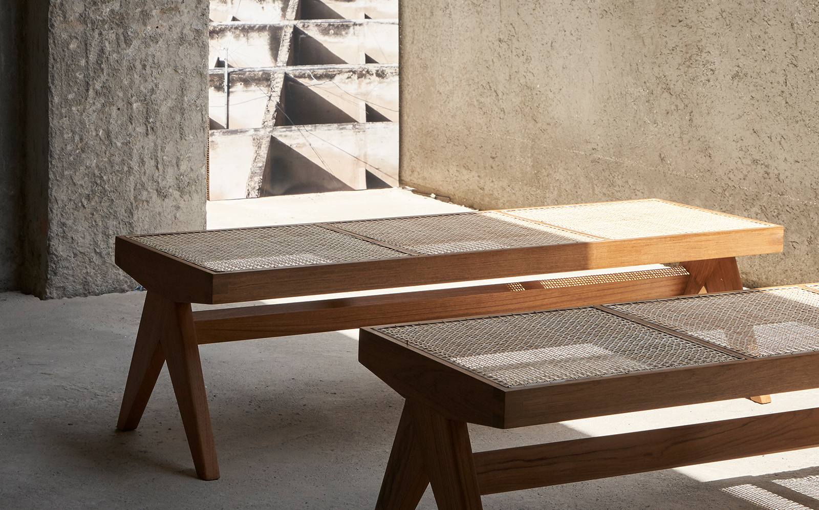 Teak and Cane Bench