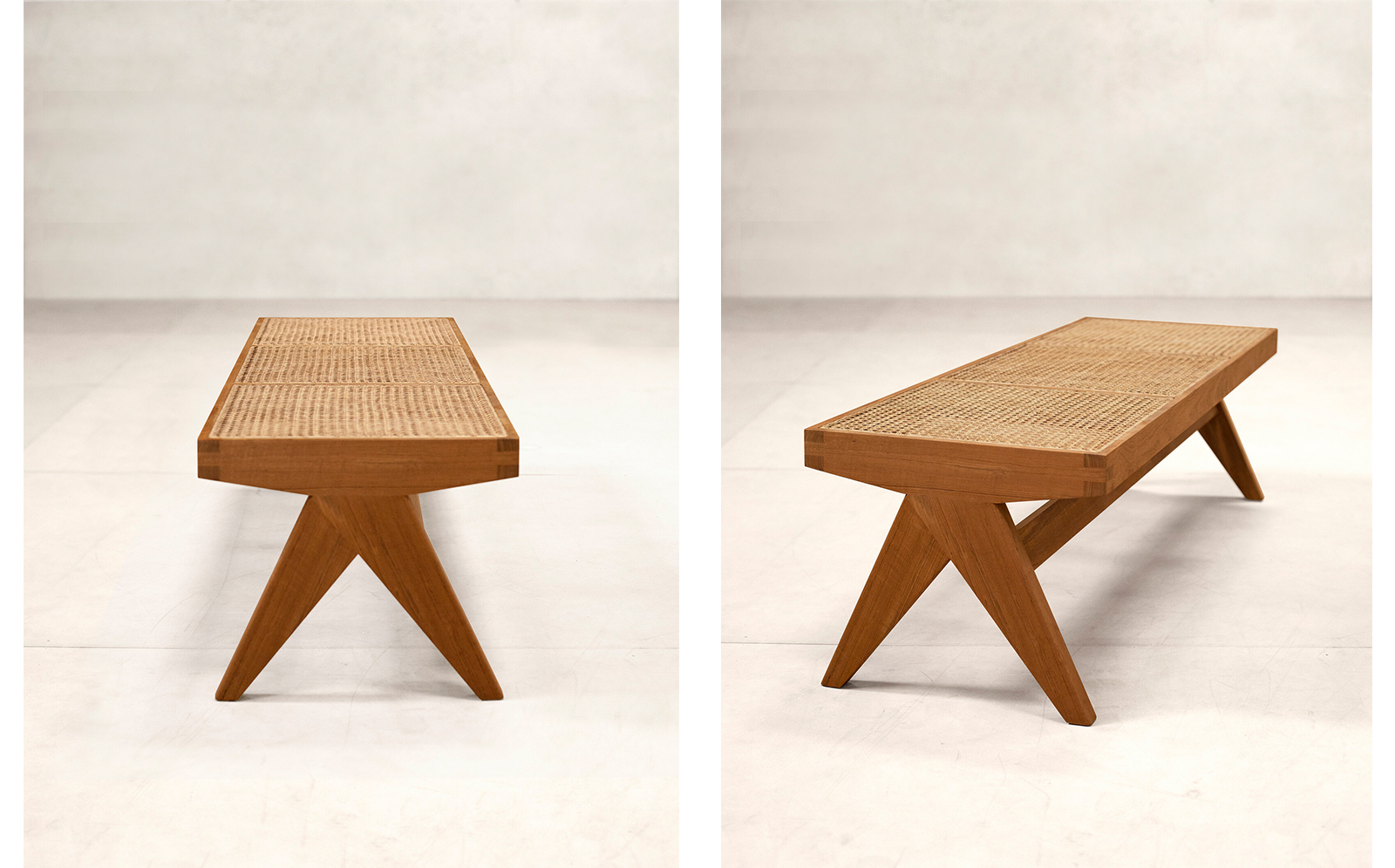 Teak and Cane Bench