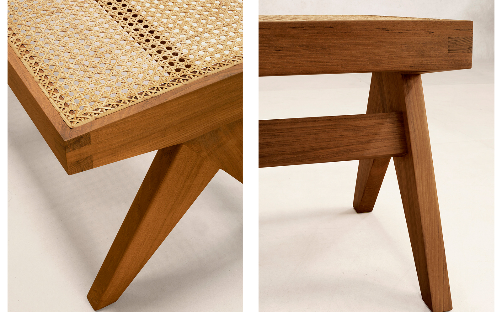 Teak and Cane Bench